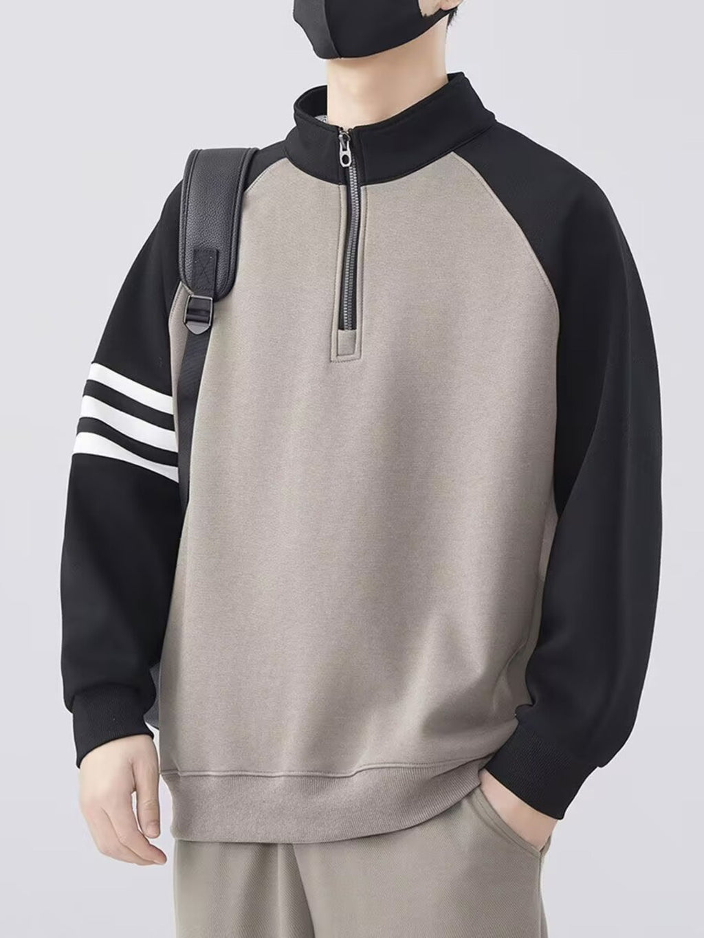 Half-zipper stand collar sweater exclusively for men.