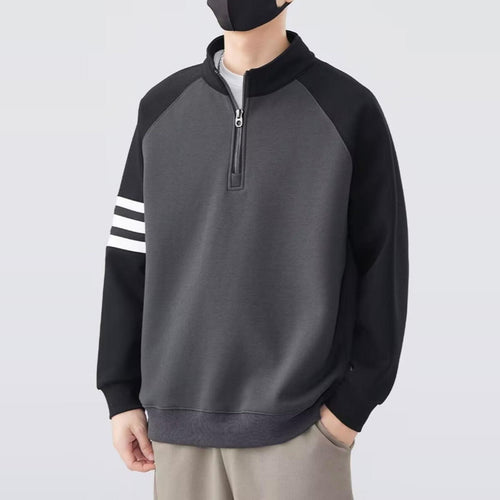 Half-zipper stand collar sweater exclusively for men.