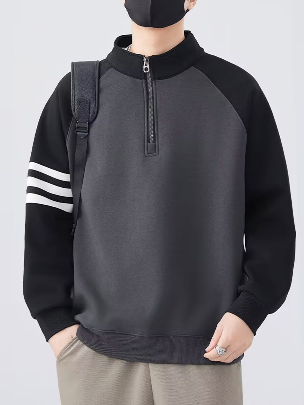Half-zipper stand collar sweater exclusively for men.