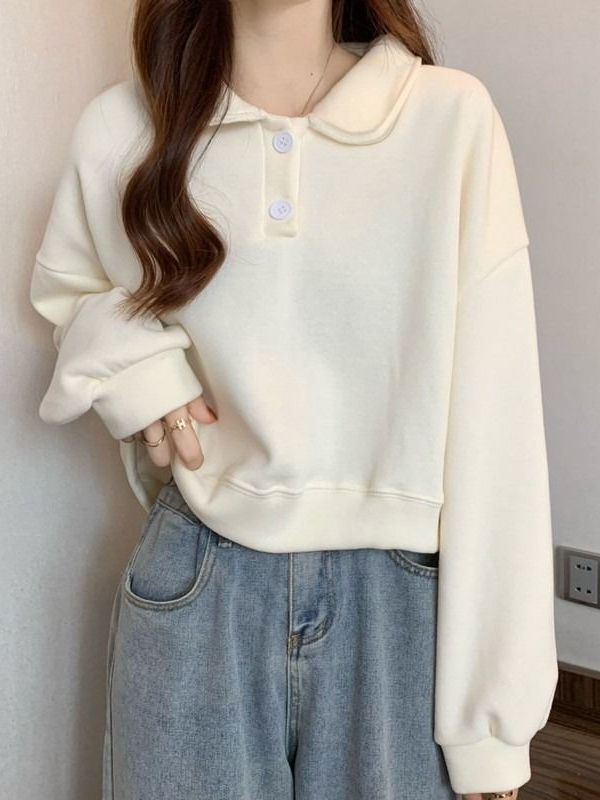 Polo Collar Long-sleeved short Sweatshirt exclusively for women.