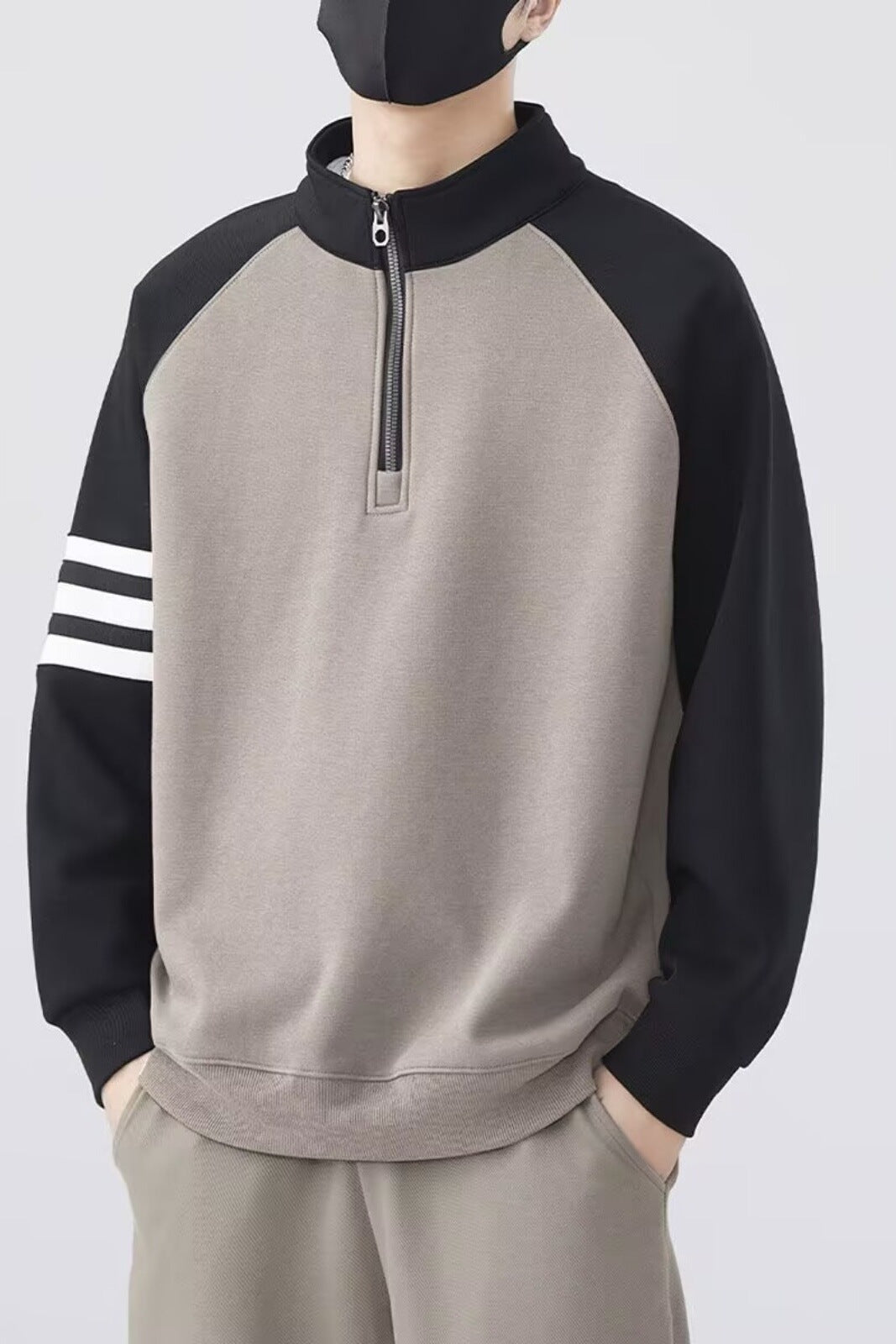 Half-zipper stand collar sweater exclusively for men.