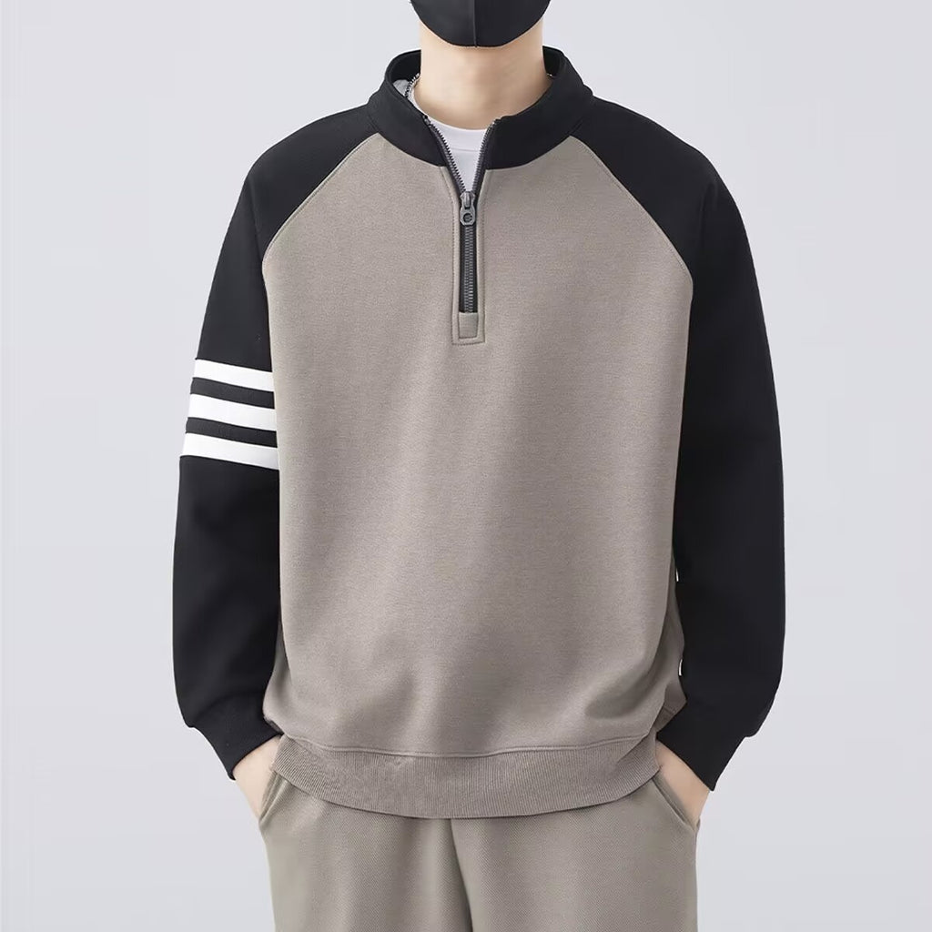 Half-zipper stand collar sweater exclusively for men.