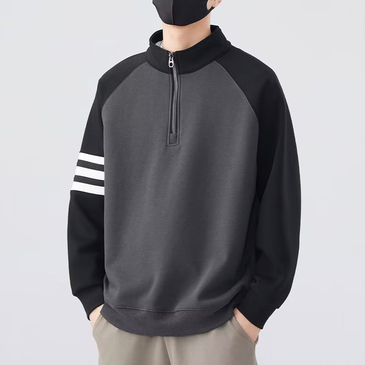 Half-zipper stand collar sweater exclusively for men.