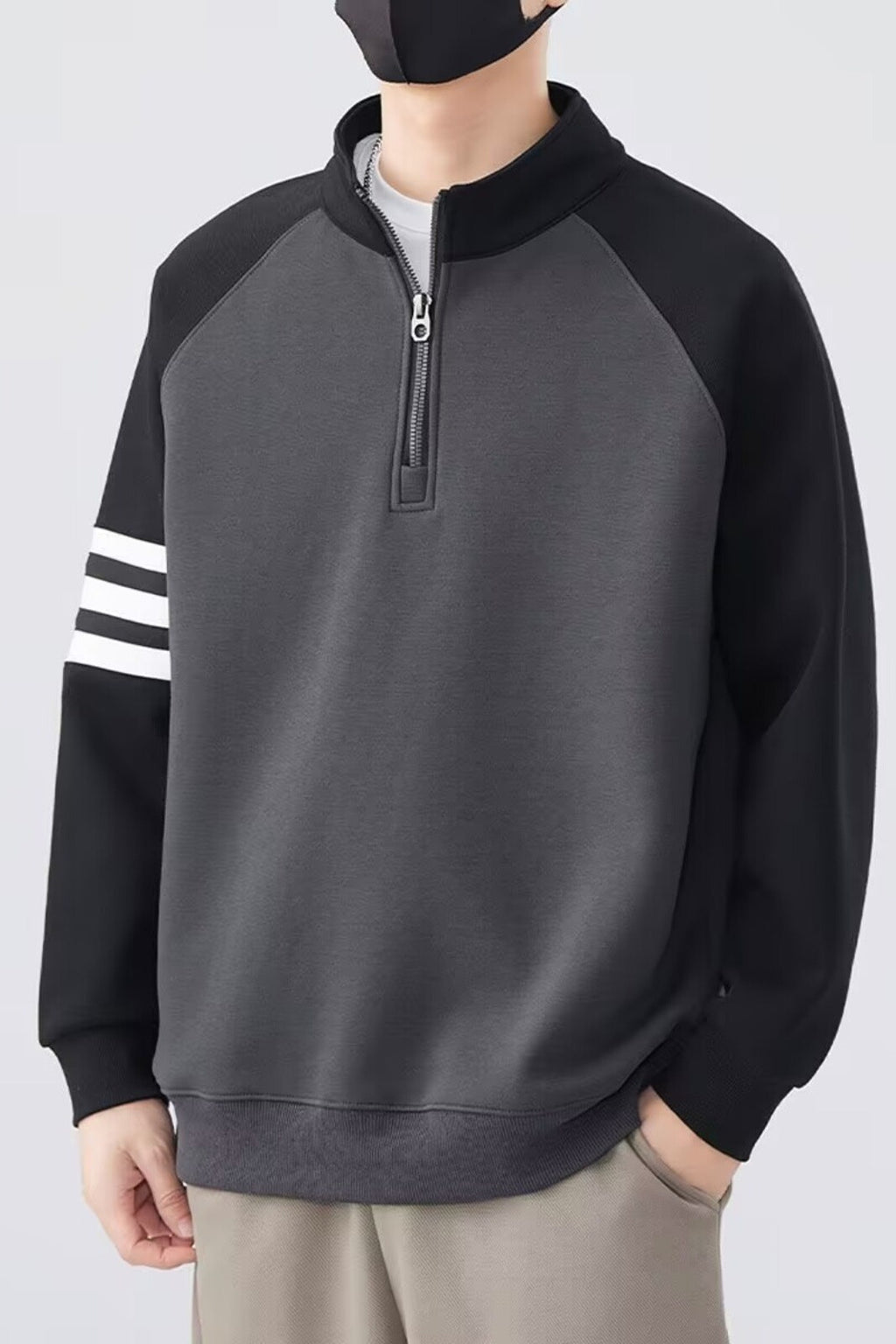 Half-zipper stand collar sweater exclusively for men.