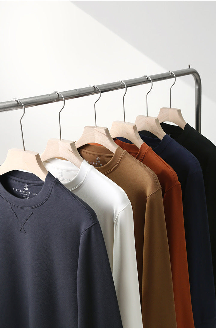 Spring and Autumn Solid Color Crewneck Sweater Men's Casual Loose