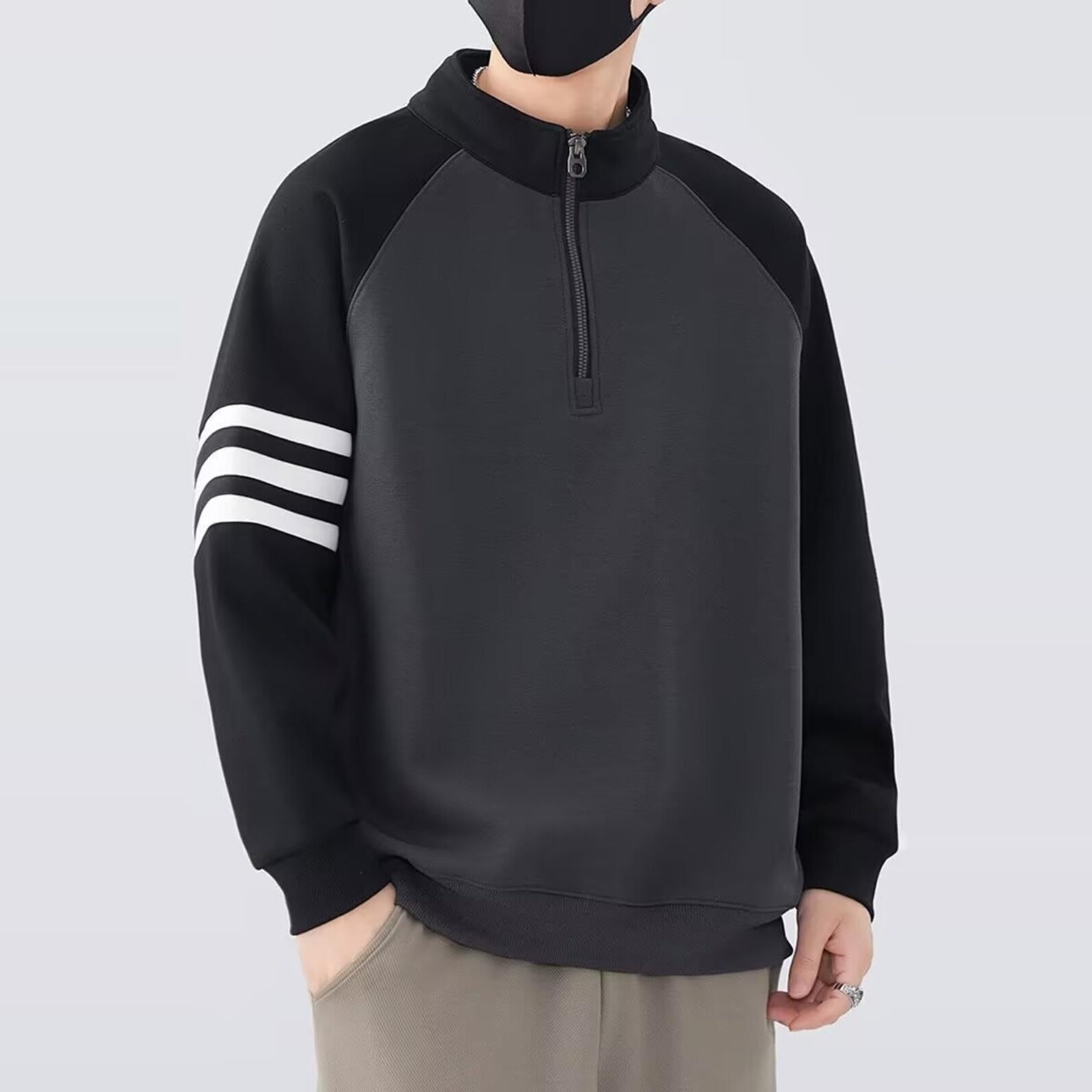Half-zipper stand collar sweater exclusively for men.