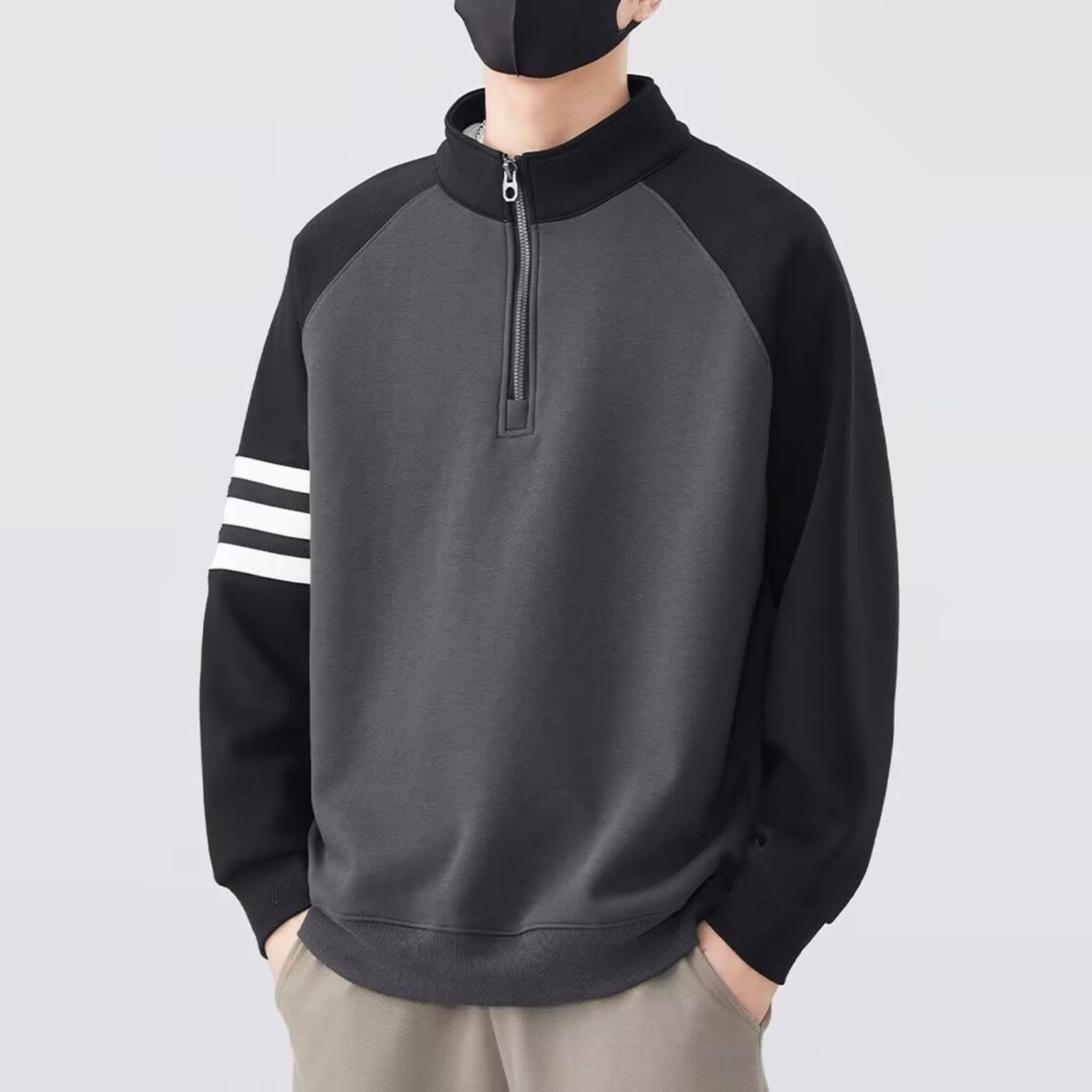 Half-zipper stand collar sweater exclusively for men.