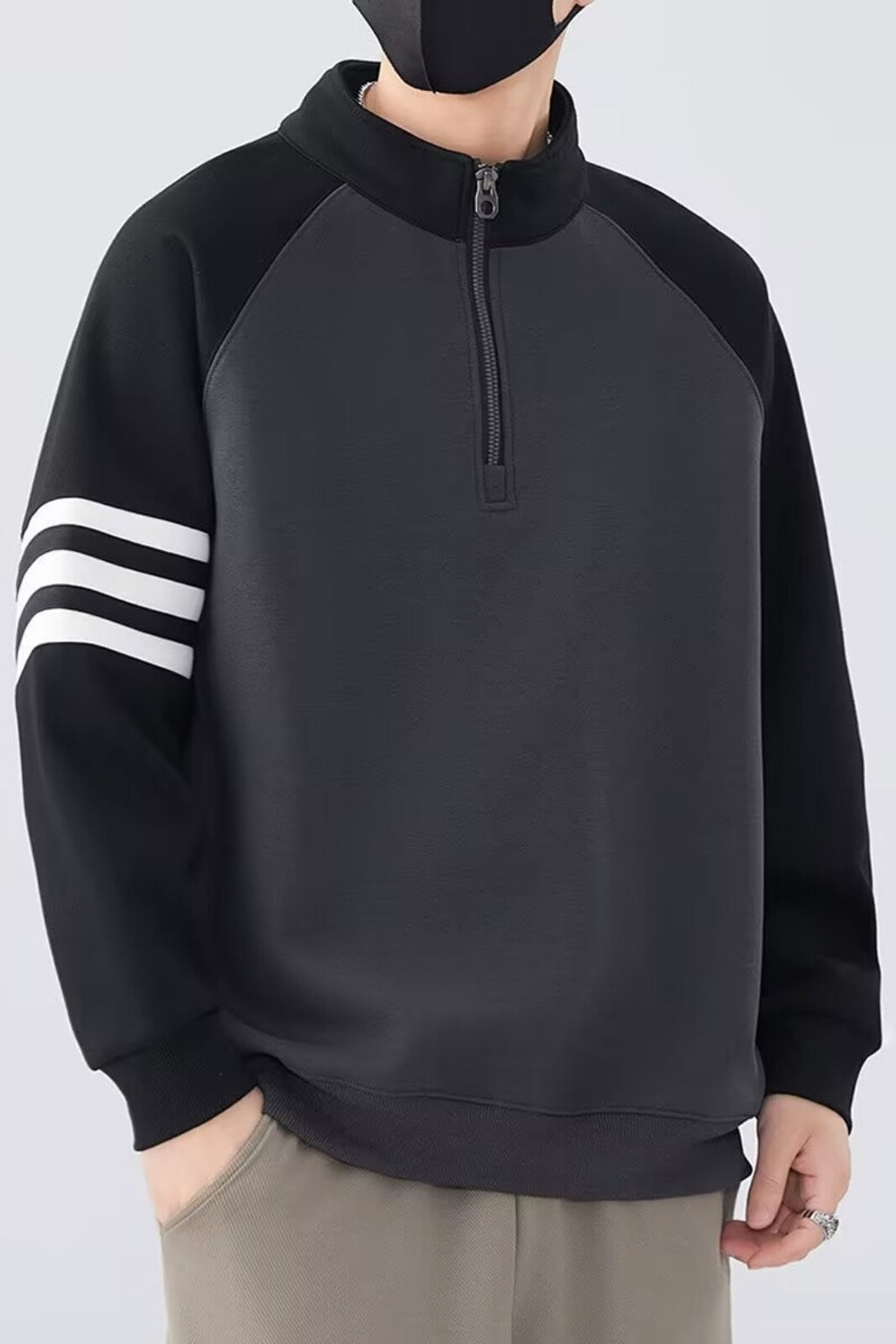Half-zipper stand collar sweater exclusively for men.